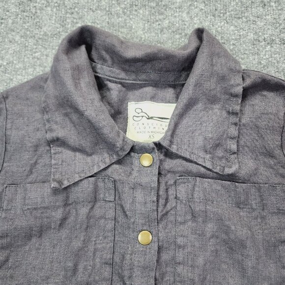 Conscious Clothing 100% Linen Snap Button Jacket Sustainable Made In Michigan XS - Picture 11 of 14